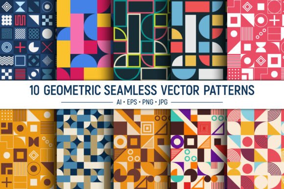 10 Colorful Geometric Seamless Patterns