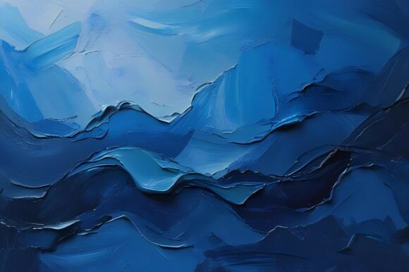 A Blue and White Painting of Mountains