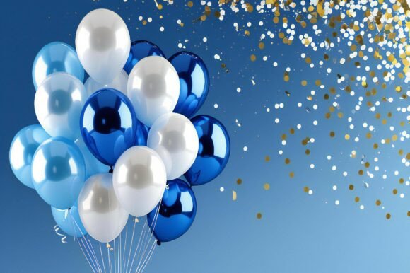 A Bunch of Blue and White Balloons