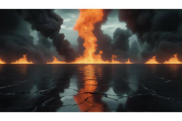 A Fire and Smoke Coming out of a Lake