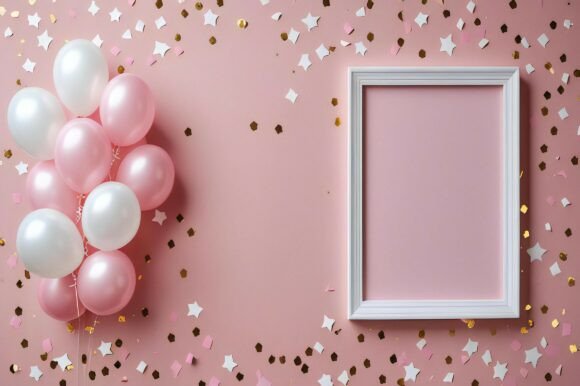 A Frame and Balloons on a Pink Surface: A Versatile Design for Modern Creativity