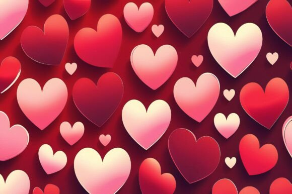 A Group of Hearts on a Red Background