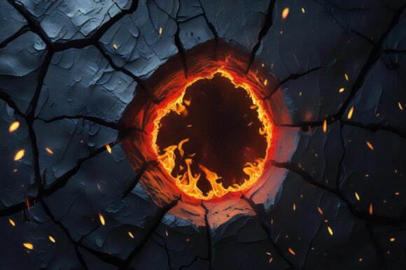 A Hole in a Cracked Surface with Flames