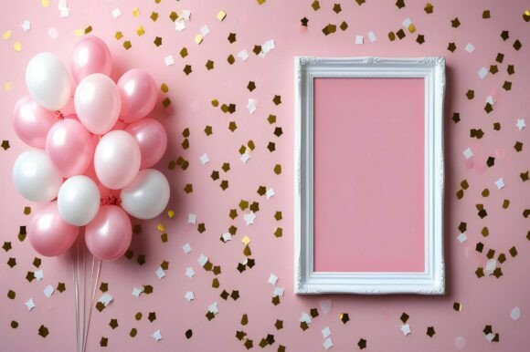 A White Frame with Pink Balloons