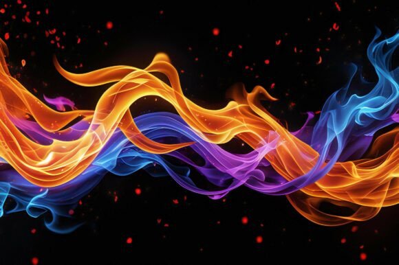 Colorful Flames in a Black Background: A Versatile Design Element for Creative Projects