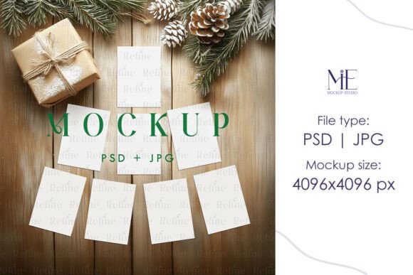 Xmas 8 Card Mockup, Eight Invite Mockup